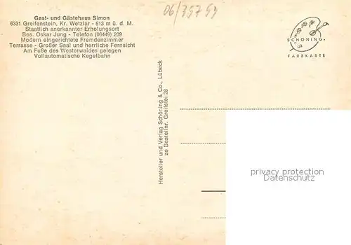 AK / Ansichtskarte Greifenstein_Hessen Gast und Gaestehaus Simon Gastraum Bar Kegelbahn Greifenstein_Hessen