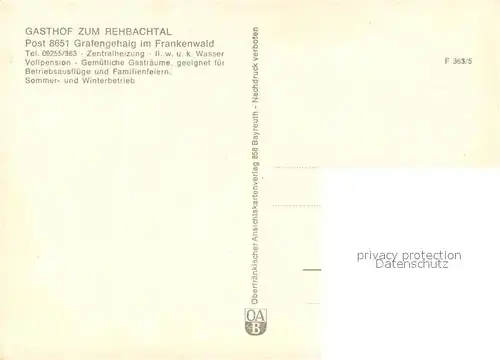 AK / Ansichtskarte Grafengehaig Gasthof Zum Rehbachtal Gastraeume Gartenterrasse Grafengehaig