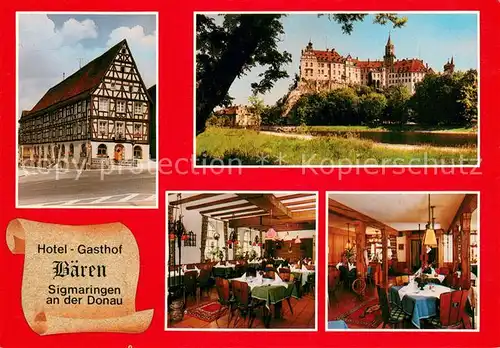 AK / Ansichtskarte Sigmaringen Hotel Gasthof Baeren Gastraeume Schloss Sigmaringen