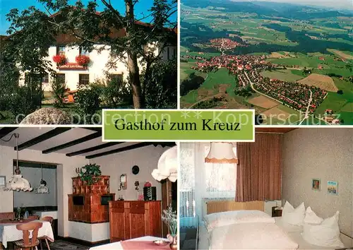 AK / Ansichtskarte Buchenberg_Allgaeu Gasthof zum Kreuz Gaststube Zimmer Fliegeraufnahme Buchenberg Allgaeu