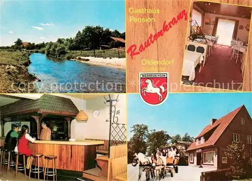 AK / Ansichtskarte Oldendorf_Celle Gasthaus und Pension Rautenkranz Gaststube Bar Pferdewagen Oldendorf_Celle