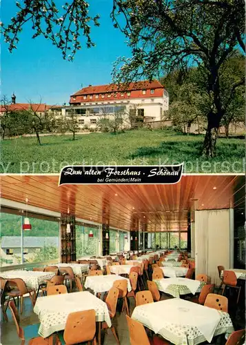AK / Ansichtskarte Schoenau_Gemuenden Zum alten Forsthaus Gaststube Schoenau Gemuenden