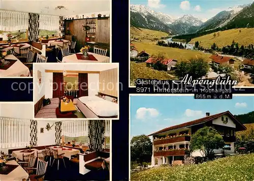 AK / Ansichtskarte Hinterstein_Bad_Hindelang Gaestehaus Alpengluehn Gastraeume Gaestezimmer Panorama Hinterstein_Bad_Hindelang