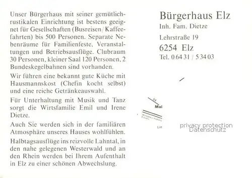 AK / Ansichtskarte Elz Restaurant Buergerhaus Elz Gastraeume Veranstaltungssaal Elz