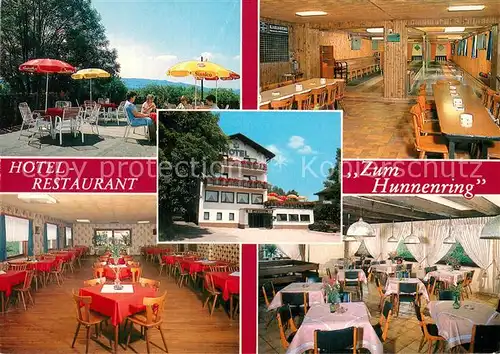 AK / Ansichtskarte Otzenhausen_Nonnweiler Cafe Hotel Restaurant Zum Hunnenring Terrasse Gastraeume Kegelbahn 