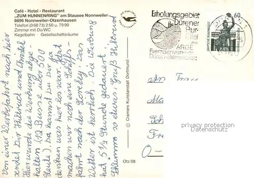 AK / Ansichtskarte Otzenhausen_Nonnweiler Cafe Hotel Restaurant Zum Hunnenring Terrasse Gastraeume Kegelbahn 