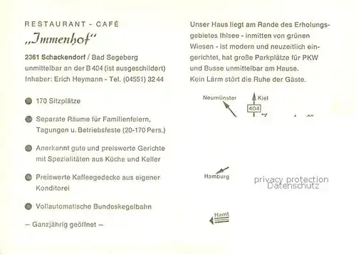 AK / Ansichtskarte Schackendorf_Bad_Segeberg Restaurant Cafe Immenhof Restaurant Kegelbahn Schackendorf_Bad_Segeberg