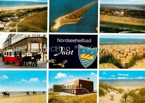 AK / Ansichtskarte Juist_Nordseebad Nordseeinsel Fliegeraufnahmen Pferdebus Strand Duenen Reiten am Strand Juist_Nordseebad