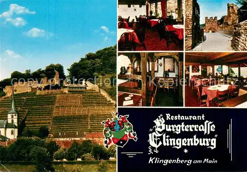 AK / Ansichtskarte Klingenberg_Main Restaurant Burgterrasse Clingenburg Kirche Weinberge Klingenberg Main