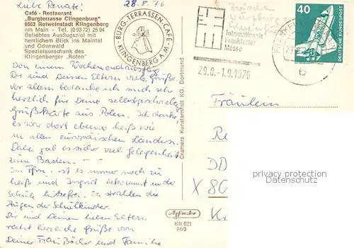 AK / Ansichtskarte Klingenberg_Main Restaurant Burgterrasse Clingenburg Kirche Weinberge Klingenberg Main