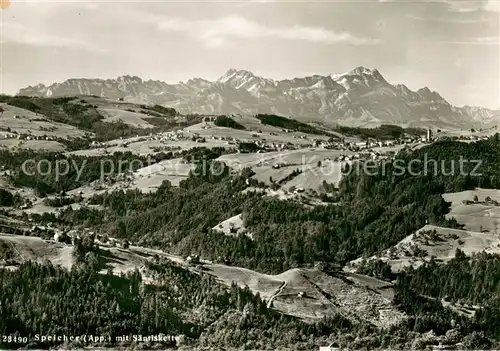 AK / Ansichtskarte Speicher_AR Panorama mit Saentisgruppe Appenzeller Alpen Speicher AR