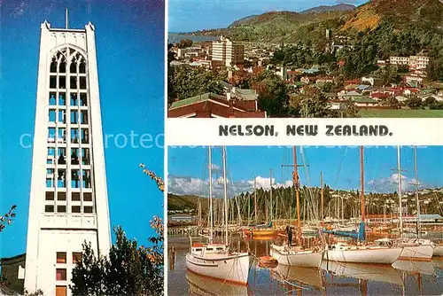 AK / Ansichtskarte Nelson_New_Zealand Christ Church Cathedral Panorama Boat Harbour Nelson_New_Zealand