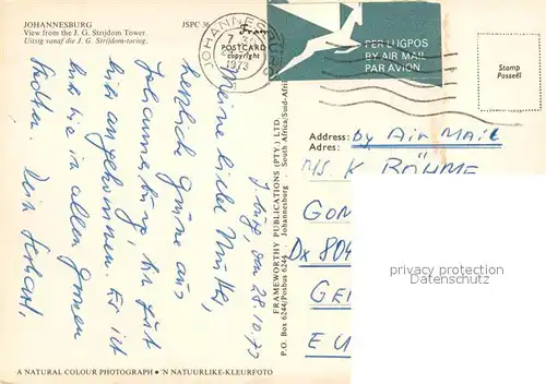 AK / Ansichtskarte Johannesburg_Gauteng View from the Strijdom Tower Johannesburg Gauteng