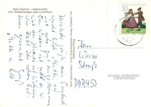 AK / Ansichtskarte Siebenmorgen_Linz_Rhein Hinweisschild Panorama Lebensmittel Ruth Gschull Siebenmorgen_Linz_Rhein