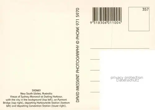 AK / Ansichtskarte Sydney_New_South_Wales Views of Sydney Monorail at Darling Harbour Sydney_New_South_Wales