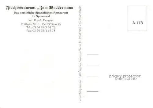 AK / Ansichtskarte Straupitz Fischrestaurant Zum Wassermann Gastraum Straupitz