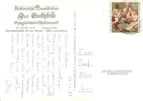 AK / Ansichtskarte Ladenburg Historische Weinstuben Zur Sackpfeife Ladenburg