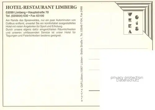 AK / Ansichtskarte Limberg_Cottbus Hotel Restaurant Limberg Foyer Tennisplatz Spreewaldpartie Limberg Cottbus