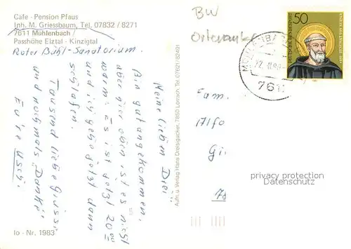 AK / Ansichtskarte Muehlenbach_Baden Cafe Pension Pfaus Gaststube Panorama Muehlenbach_Baden