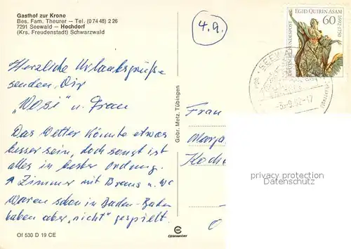 AK / Ansichtskarte Hochdorf_Freudenstadt Gasthof zur Krone Gastraeume Badesee Hochdorf_Freudenstadt