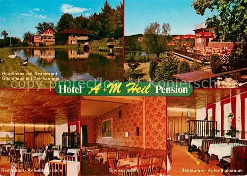 AK / Ansichtskarte Ventschau Naturpark Elbufer Hotel A und M Heil Pension Haupthaus Restaurant Gaestehaus mit Teich Aufenthaltsraeume Speisezimmer Ventschau