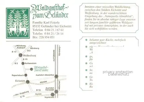 AK / Ansichtskarte Gelaender_Eichstaett_Oberbayern Waldgasthof Zum Gelaender Speiseraum 