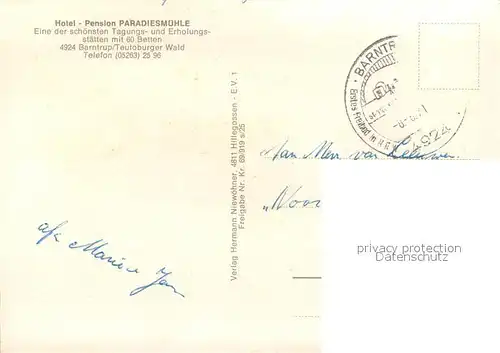 AK / Ansichtskarte Barntrup Hotel Pension Paradiesmuehle Fliegeraufnahme Barntrup