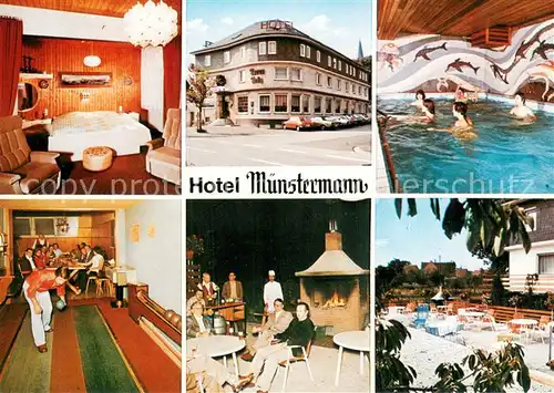 AK / Ansichtskarte Haaren_Bueren Hotel Muenstermann Gaststube Hallenbad Kegelbahn Grillplatz Terrasse Haaren Bueren