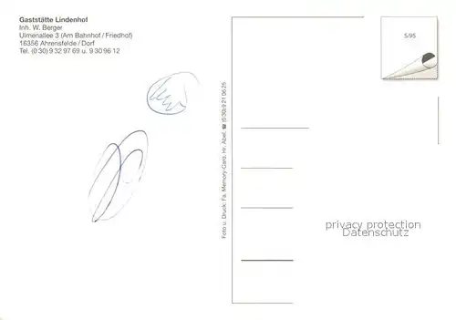 AK / Ansichtskarte Ahrensfelde_Ahrensfelde Gaststaette Lindenhof Gaststube Terrasse Ahrensfelde Ahrensfelde