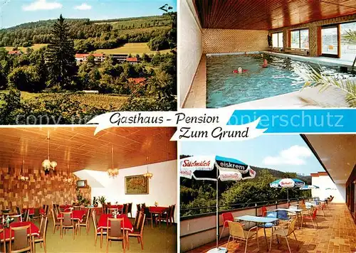 AK / Ansichtskarte Reisenbach Gasthaus Pension Zum Grund Gaststube Hallenbad Terrasse Reisenbach