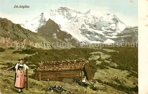 AK / Ansichtskarte Wengen__BE Bergbaeuerin in Trachten Berghuette Jungfrau Berner Alpen 