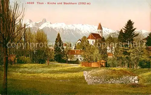 AK / Ansichtskarte Thun_BE Kirche mit Blick zum Stockhorn Berner Alpen Thun_BE