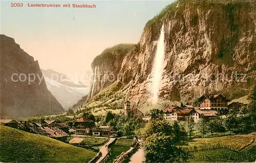 AK / Ansichtskarte Lauterbrunnen_BE mit Staubbach Wasserfall Berner Alpen Lauterbrunnen BE