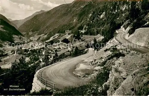 AK / Ansichtskarte Wassen_UR Panorama mit Sustenstrasse Alpen Wassen_UR