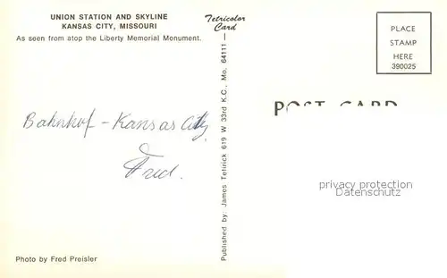 AK / Ansichtskarte Kansas_City_Missouri Union Station and Skyline as seen from atop the Liberty Memorial Monument 