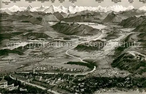 AK / Ansichtskarte Bern_BE Panoramakarte aus der Vogelperspektive Alpen Bern_BE