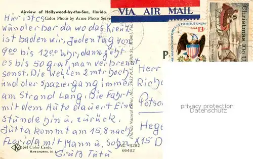 AK / Ansichtskarte Hollywood_Florida Airview Atlantic Ocean 