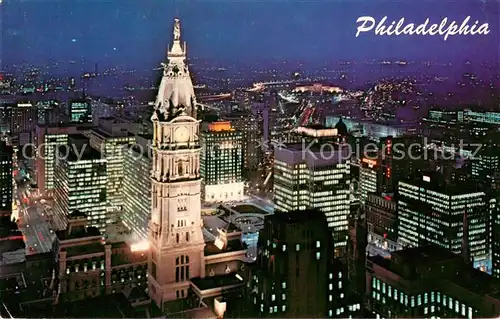AK / Ansichtskarte Philadelphia_Pennsylvania City Hall Statue of William Penn Center City at night Philadelphia_Pennsylvania