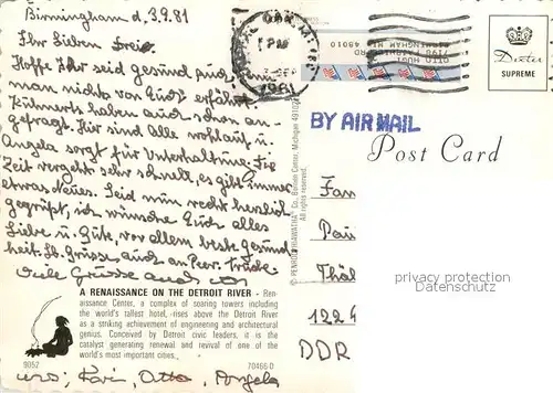 AK / Ansichtskarte Detroit_Michigan Renaissance Center Skyscraper at night 