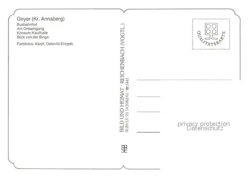 AK / Ansichtskarte Geyer Stadt der Binge Wappen Busbahnhof Ortseingang Konsum Kaufhalle Blick von der Binge Geyer