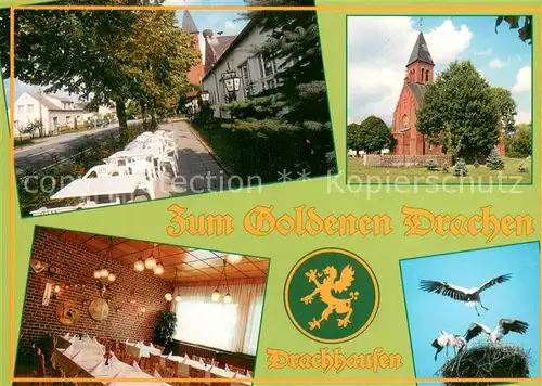 AK / Ansichtskarte Drachhausen Gaststaette Zum goldenen Drachen Kirche Storchennest Wappen Drachhausen