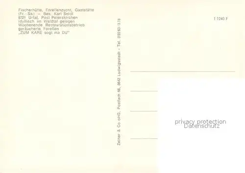 AK / Ansichtskarte Peterskirchen_Oberbayern Zum Kare Fischerhuette Gaststaette im Urtal Peterskirchen Oberbayern