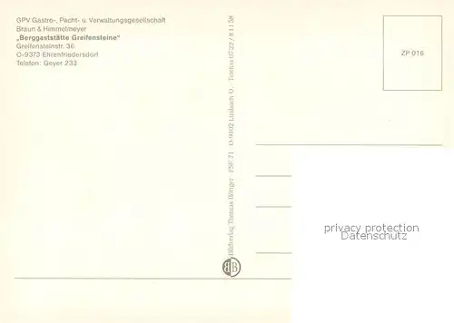 AK / Ansichtskarte Ehrenfriedersdorf_Erzgebirge Berggaststaette Greifensteine Felsen Ehrenfriedersdorf