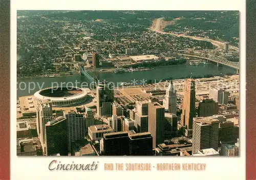 AK / Ansichtskarte Cincinnati_Ohio Business district Skyscrapers Ohio River Covington aerial view Cincinnati Ohio