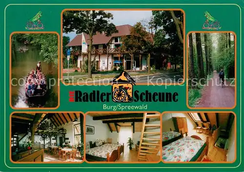 AK / Ansichtskarte Burg_Spreewald Radler Scheune Gaststaette Pension Fremdenzimmer Waldpartie Burg Spreewald