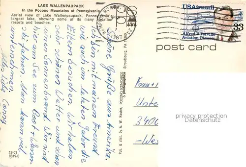 AK / Ansichtskarte Pennsylvania_US State Lake Wallenpaupack in the Pocono Mountains aerial view Pennsylvania_US State