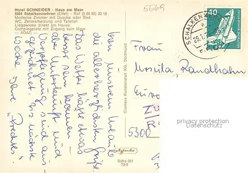 AK / Ansichtskarte Schalkenmehren Hotel Schneider Haus am Maar Restaurant Landschaftspanorama Schalkenmehren