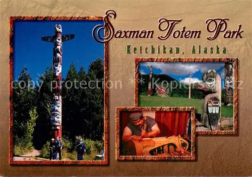 AK / Ansichtskarte Ketchikan_Alaska Saxmon Totem Park Totem carver J. Darald DeWitt at work 