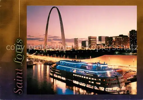 AK / Ansichtskarte Saint_Louis_Missouri Riverfront with the President Casino on the Admiral Gateway Arch and Eads Bridge at night Saint_Louis_Missouri