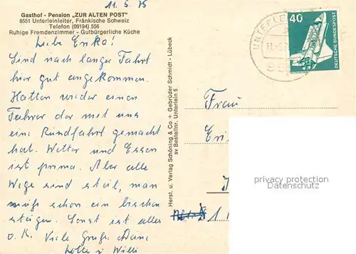 AK / Ansichtskarte Unterleinleiter Gasthof Pension Zur alten Post Ortsansicht mit Kirche Unterleinleiter